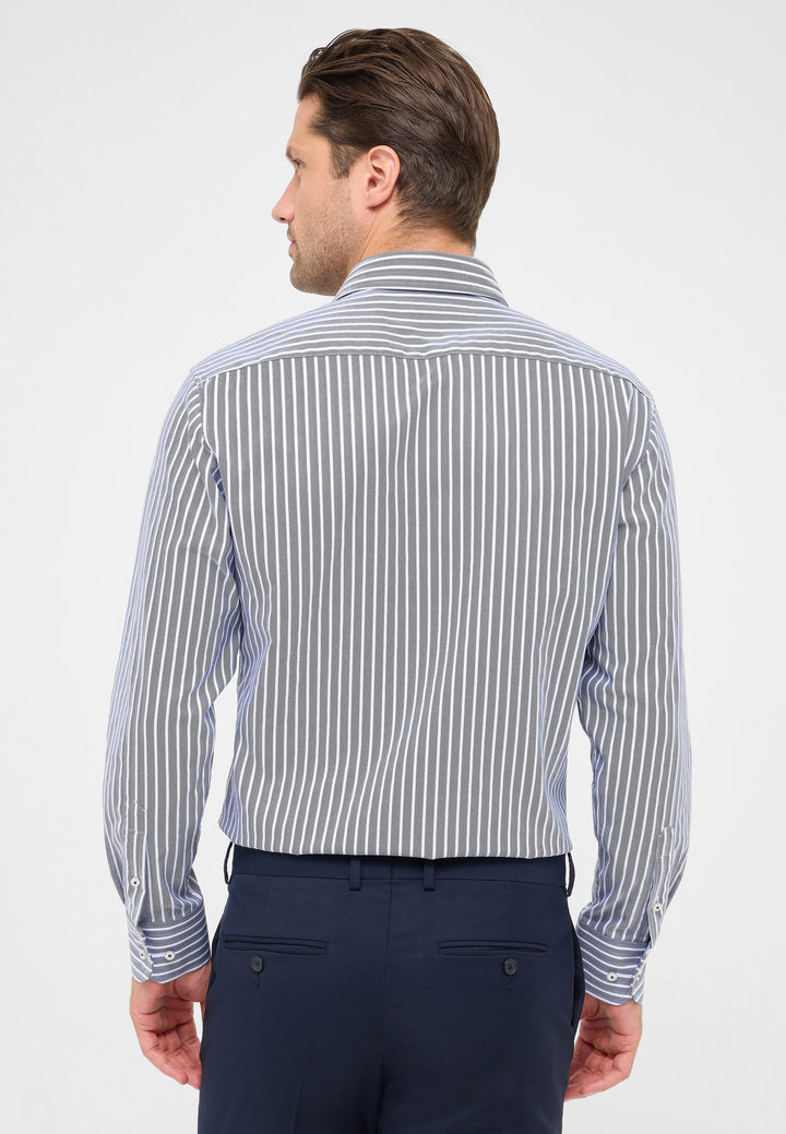 Eterna Modern Fit Herringbone Stripe with Kent Collar: Navy Stripe