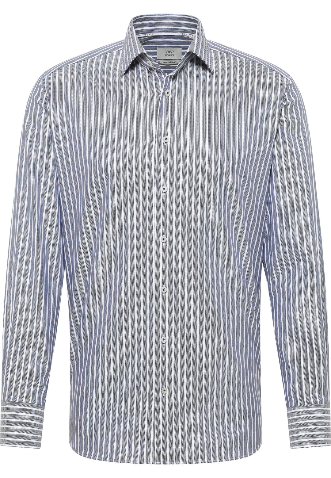 Eterna Modern Fit Herringbone Stripe with Kent Collar: Navy Stripe