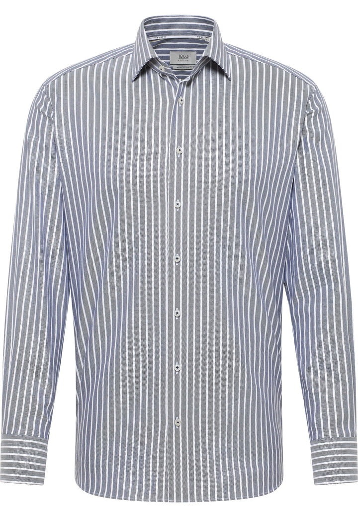 Eterna Modern Fit Herringbone Stripe with Kent Collar: Navy Stripe