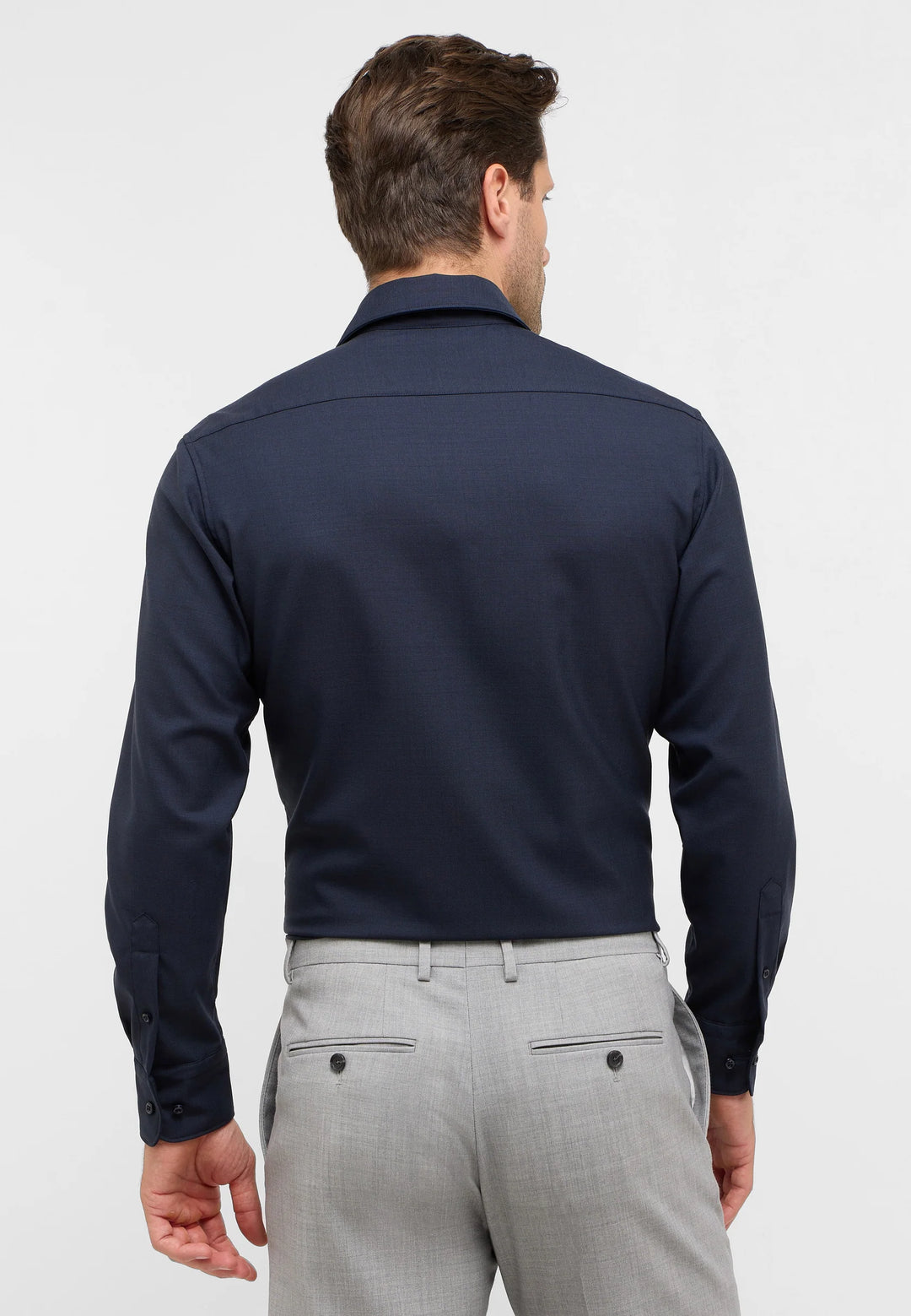 Eterna Fine Merino Wool Solid Modern Fit w/ Kent Collar: Blue Grey