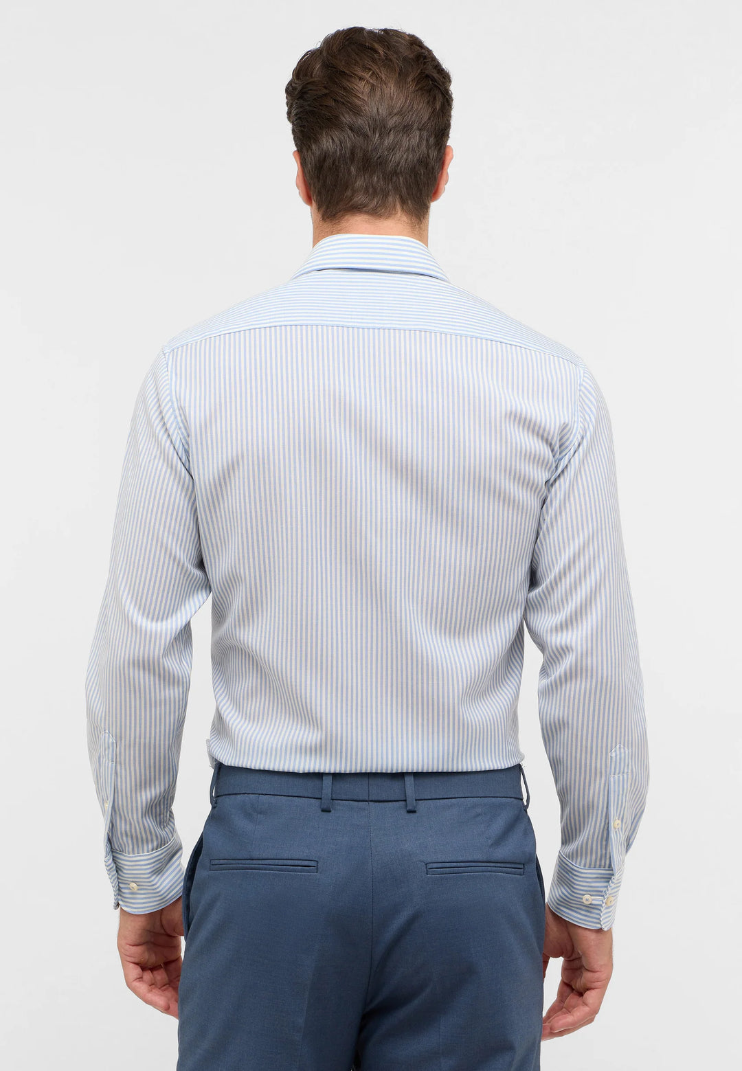 Eterna Modern Fit Fine Merino Stripe with Kent Collar: Light Blue