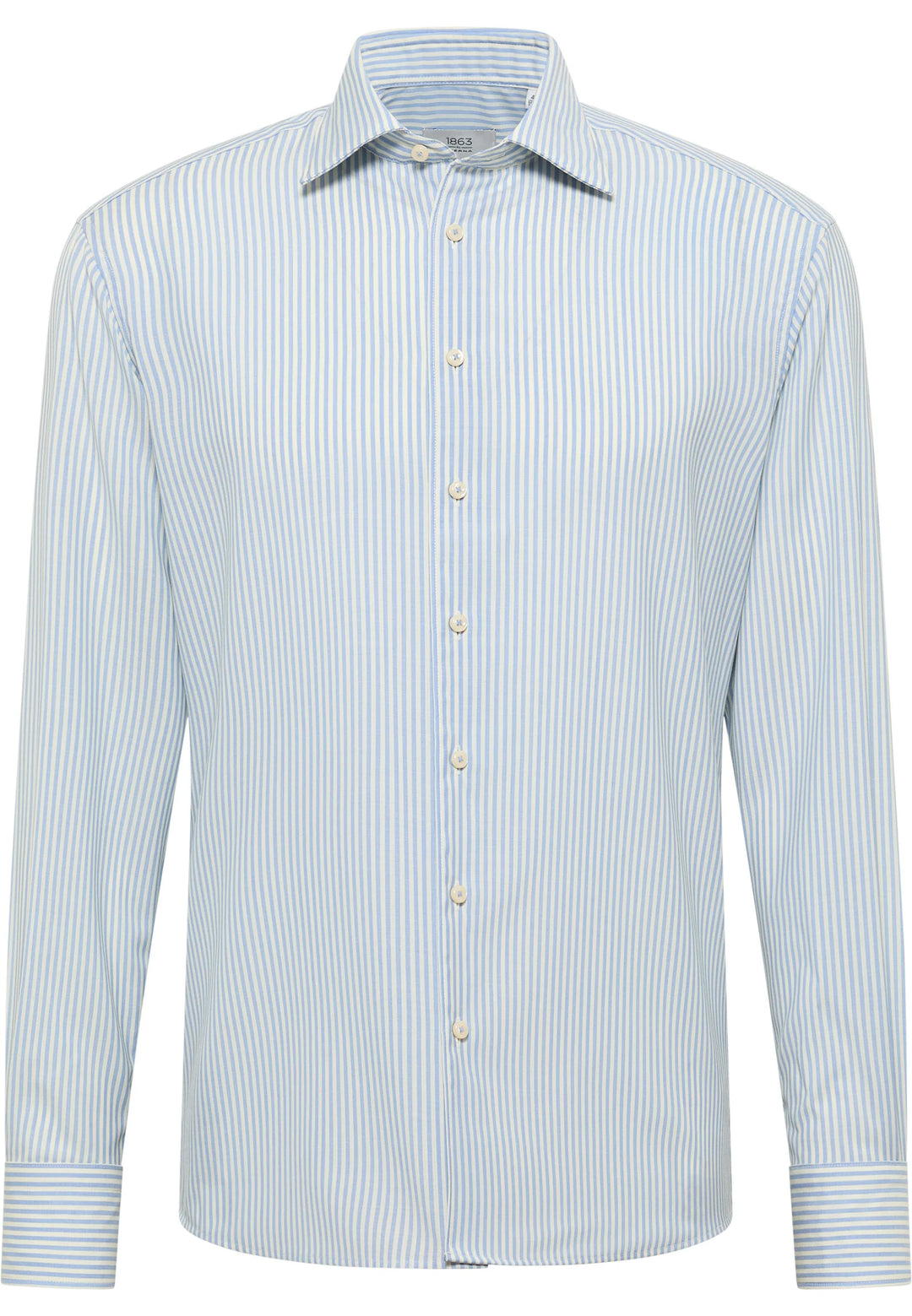Eterna Modern Fit Fine Merino Stripe with Kent Collar: Light Blue