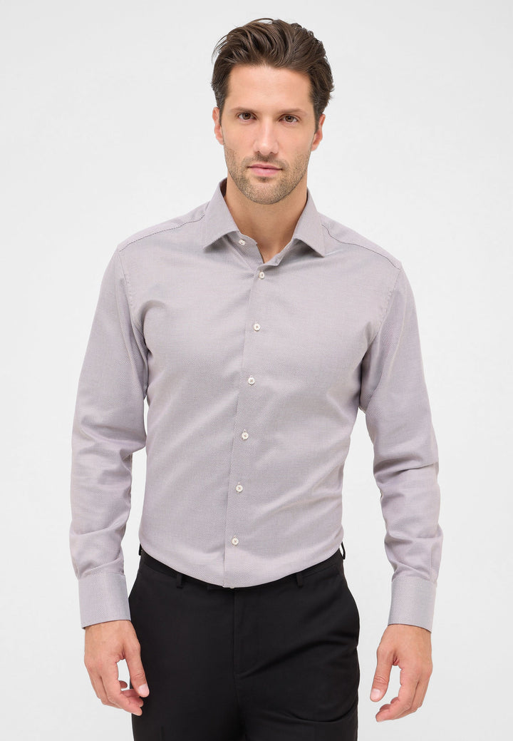 Eterna Structured Twill Modern Fit Kent Collar Dress Shirt: Brown