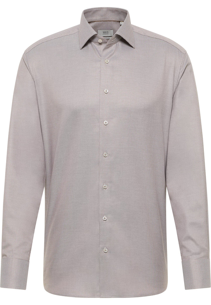 Eterna Structured Twill Modern Fit Kent Collar Dress Shirt: Brown