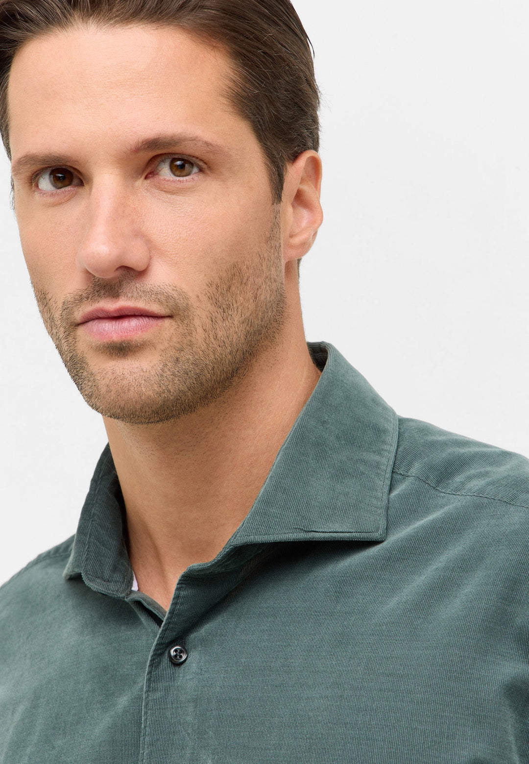 Eterna Soft Tailoring Micro Cord Modern Fit w/ Cutaway Collar: Dark Green