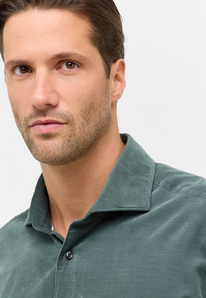 Eterna Soft Tailoring Micro Cord Modern Fit w/ Cutaway Collar: Dark Green