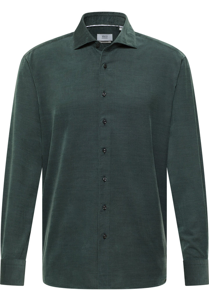 Eterna Soft Tailoring Micro Cord Modern Fit w/ Cutaway Collar: Dark Green