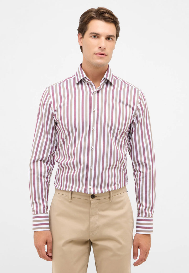 Eterna Bold Stripe Modern Fit Twill with Kent Collar: Red Grey