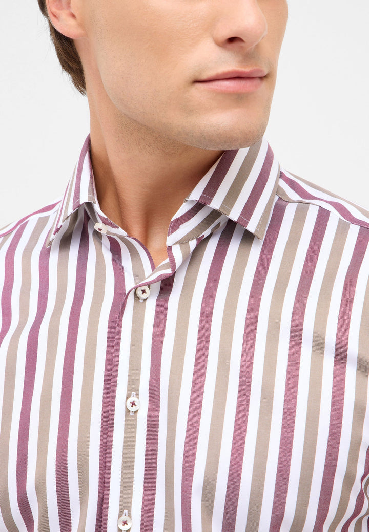 Eterna Bold Stripe Modern Fit Twill with Kent Collar: Red Grey