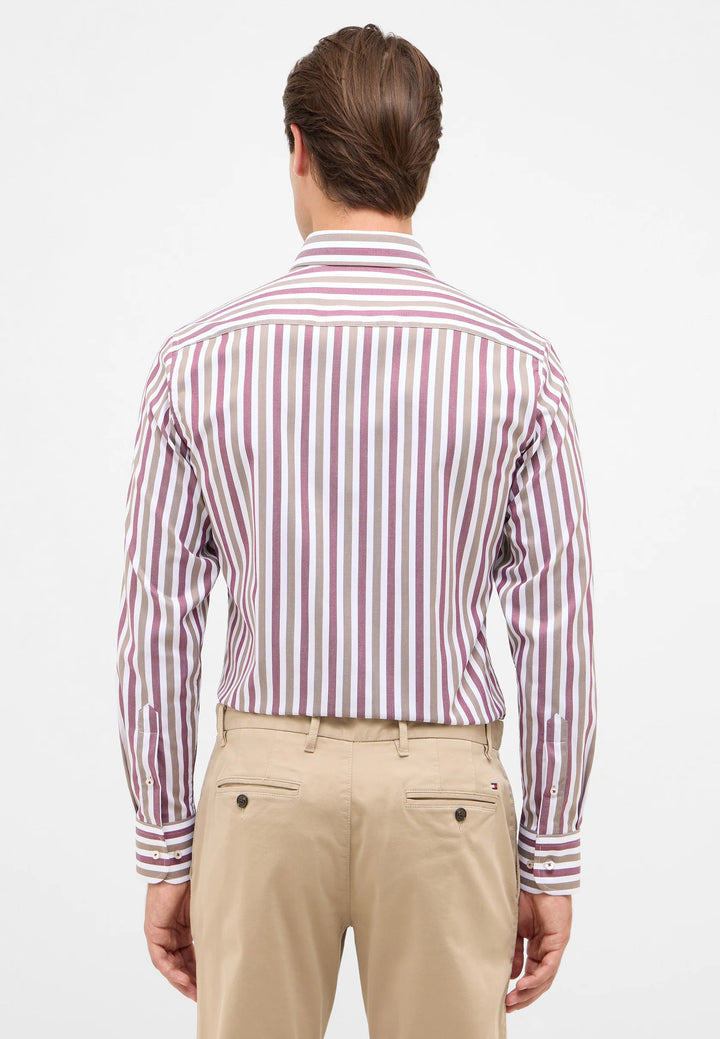 Eterna Bold Stripe Modern Fit Twill with Kent Collar: Red Grey