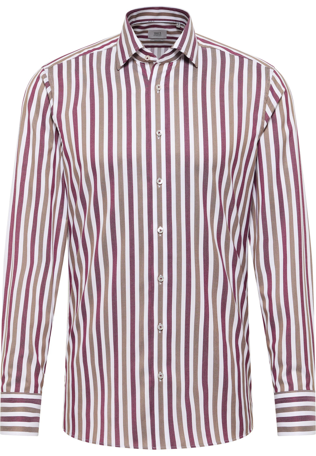 Eterna Bold Stripe Modern Fit Twill with Kent Collar: Red Grey