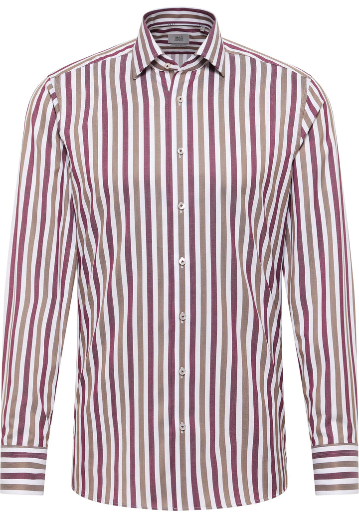 Eterna Bold Stripe Modern Fit Twill with Kent Collar: Red Grey