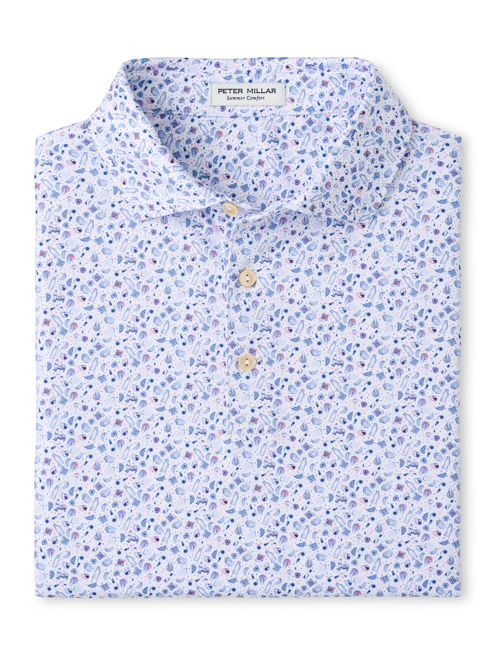 Peter Millar Oyster Roast Performance Jersey Polo "Lake Murray Dam Towers": White