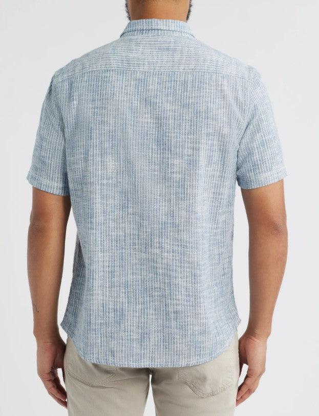 Johnnie-O Ennis Hangin' Out Stripe Short Sleeve Stretch Cotton Button-Up Shirt: Indigo