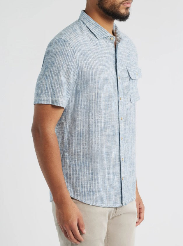 Johnnie-O Ennis Hangin' Out Stripe Short Sleeve Stretch Cotton Button-Up Shirt: Indigo