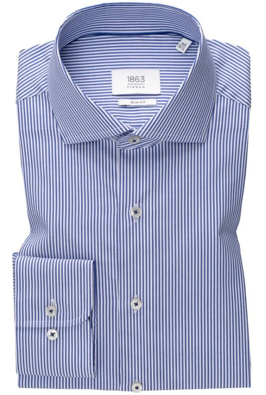 Eterna Slim Fit Luxury Twill Stripe Cutaway: Blue