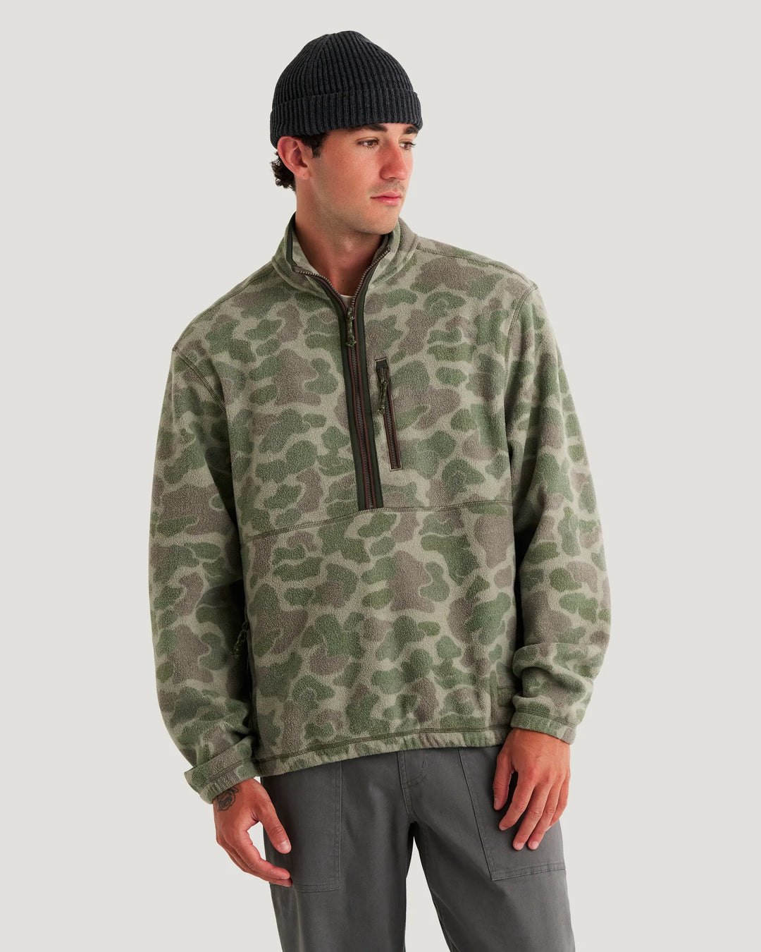 Free Fly Men's Ashridge Fleece Half Zip: Vintage Camo Oil Green