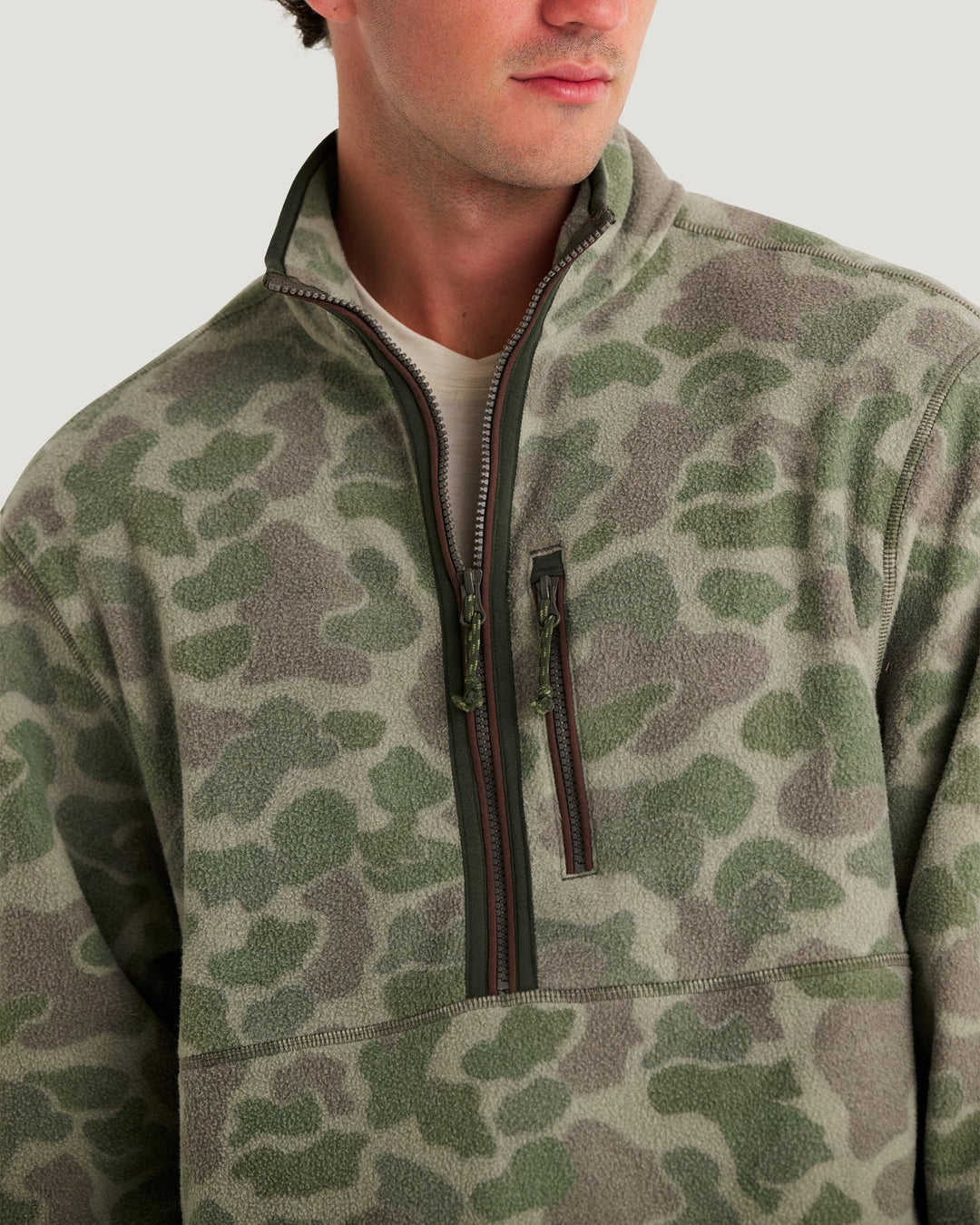 Free Fly Men's Ashridge Fleece Half Zip: Vintage Camo Oil Green