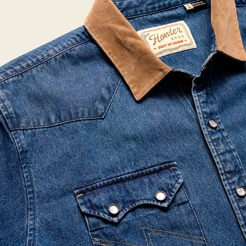 Howler Brothers Dust Up Denim Snapshirt: Nelson Dark Wash