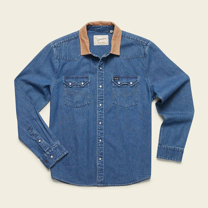 Howler Brothers Dust Up Denim Snapshirt: Nelson Dark Wash