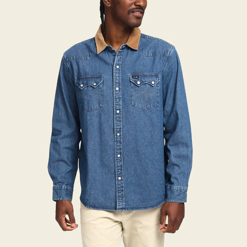 Howler Brothers Dust Up Denim Snapshirt: Nelson Dark Wash