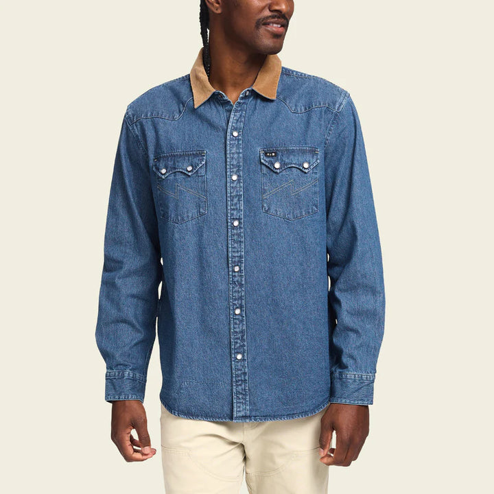 Howler Brothers Dust Up Denim Snapshirt: Nelson Dark Wash