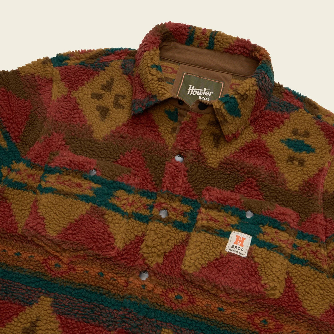Howler Bros Allegheny Fleece Overshirt: Mitla Motifs - Brick