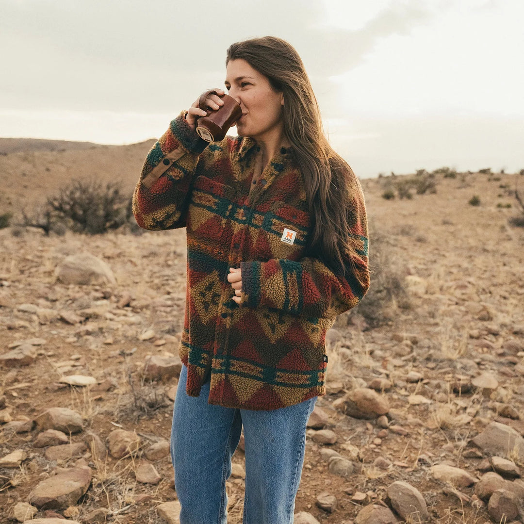 Howler Bros Allegheny Fleece Overshirt: Mitla Motifs - Brick