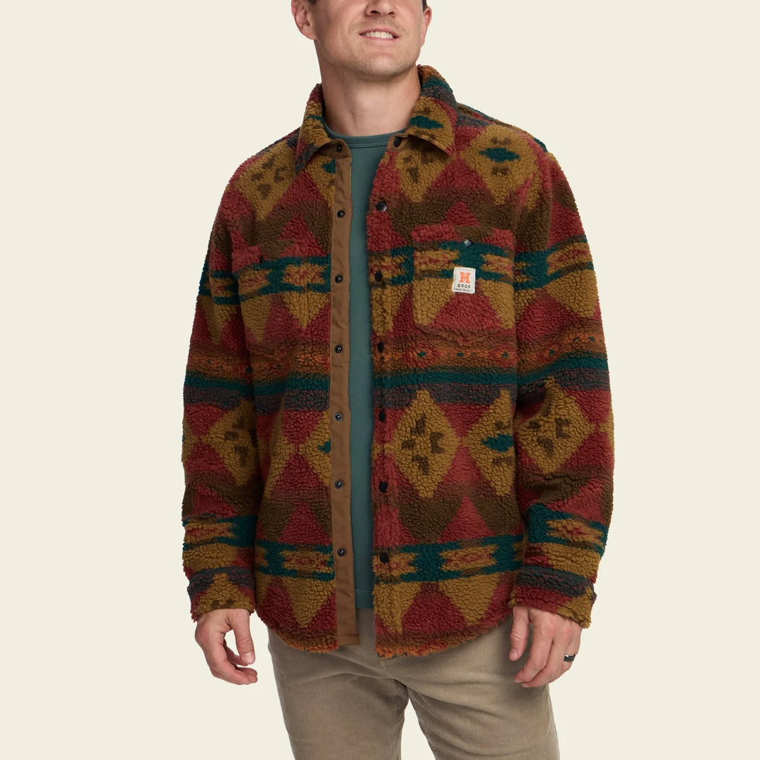 Howler Bros Allegheny Fleece Overshirt: Mitla Motifs - Brick