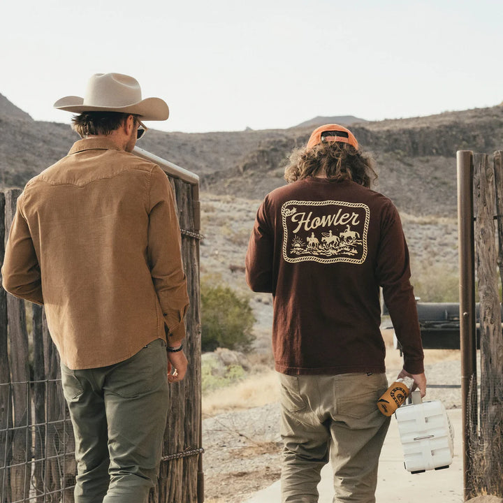 Howler Brothers Posse Longsleeve Cotton T-shirt - Howler Posse: Mahogany