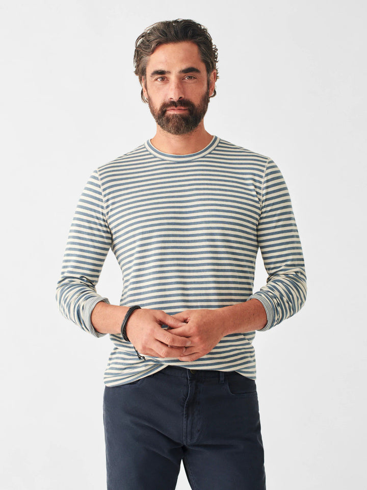 Faherty Cloud Long-Sleeve Reversible Tee: Marine Ivory Stripe