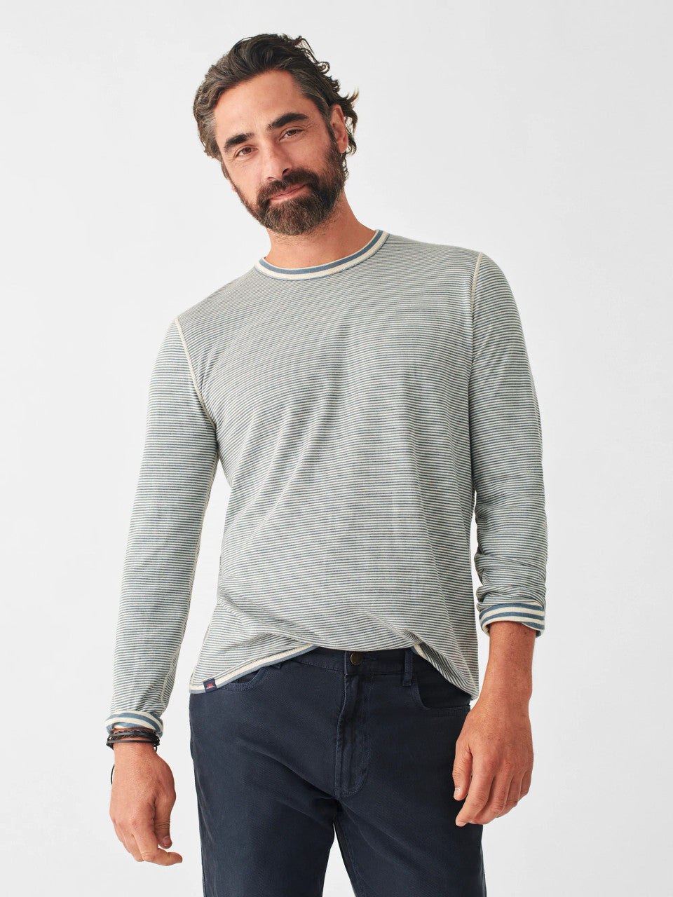 Faherty Cloud Long-Sleeve Reversible Tee: Marine Ivory Stripe