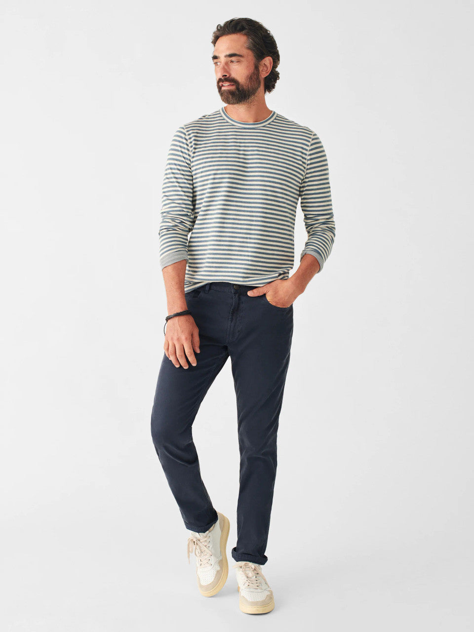 Faherty Cloud Long-Sleeve Reversible Tee: Marine Ivory Stripe