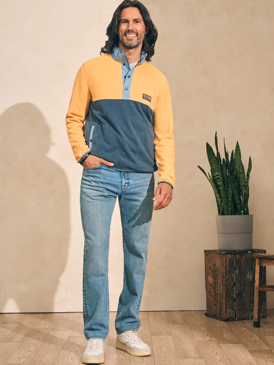 Faherty Low Pile Fleece Popover: Fall Sun Atlantic