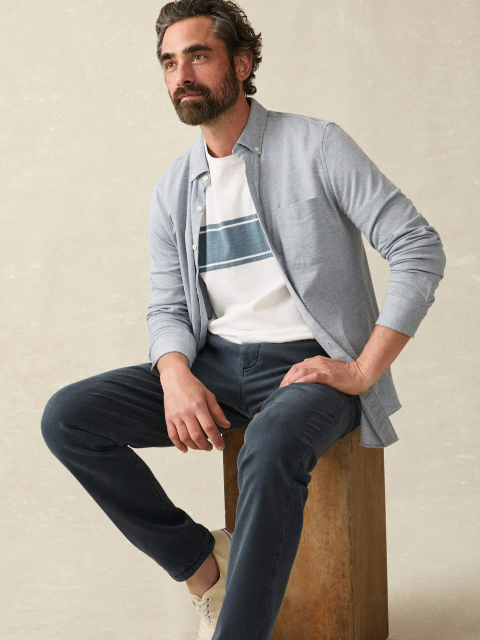 Faherty Coastline Knit Shirt: Oceanside Blue