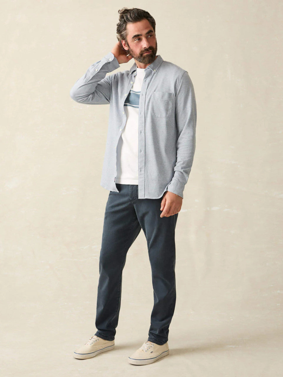 Faherty Coastline Knit Shirt: Oceanside Blue