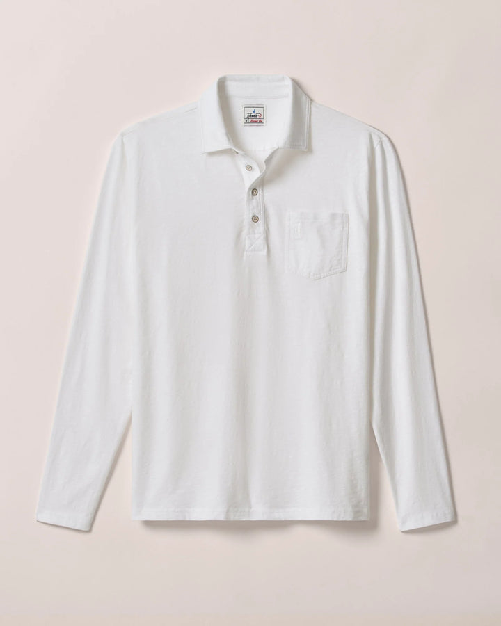 Johnnie-O Long Sleeve Original 4-Button Coastal Wash Polo: White