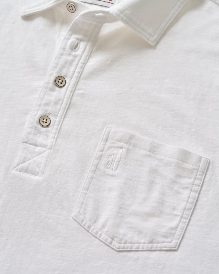 Johnnie-O Long Sleeve Original 4-Button Coastal Wash Polo: White