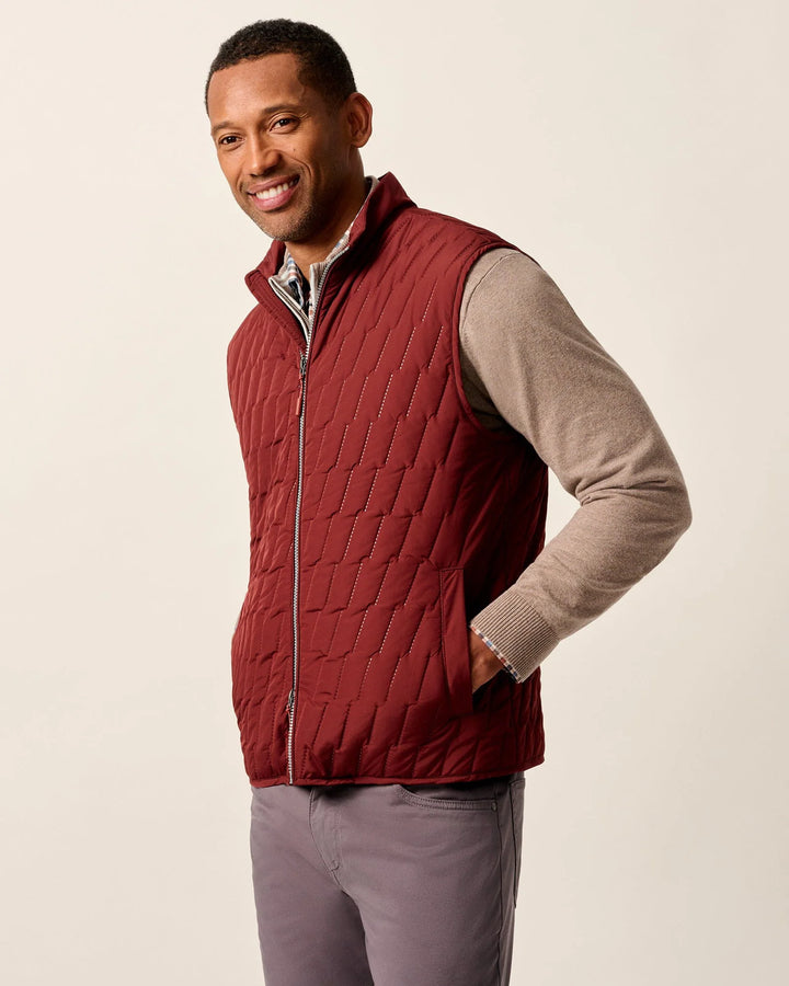 Johnnie-O Belfry Quilted Puffer Vest: Dark Maroon