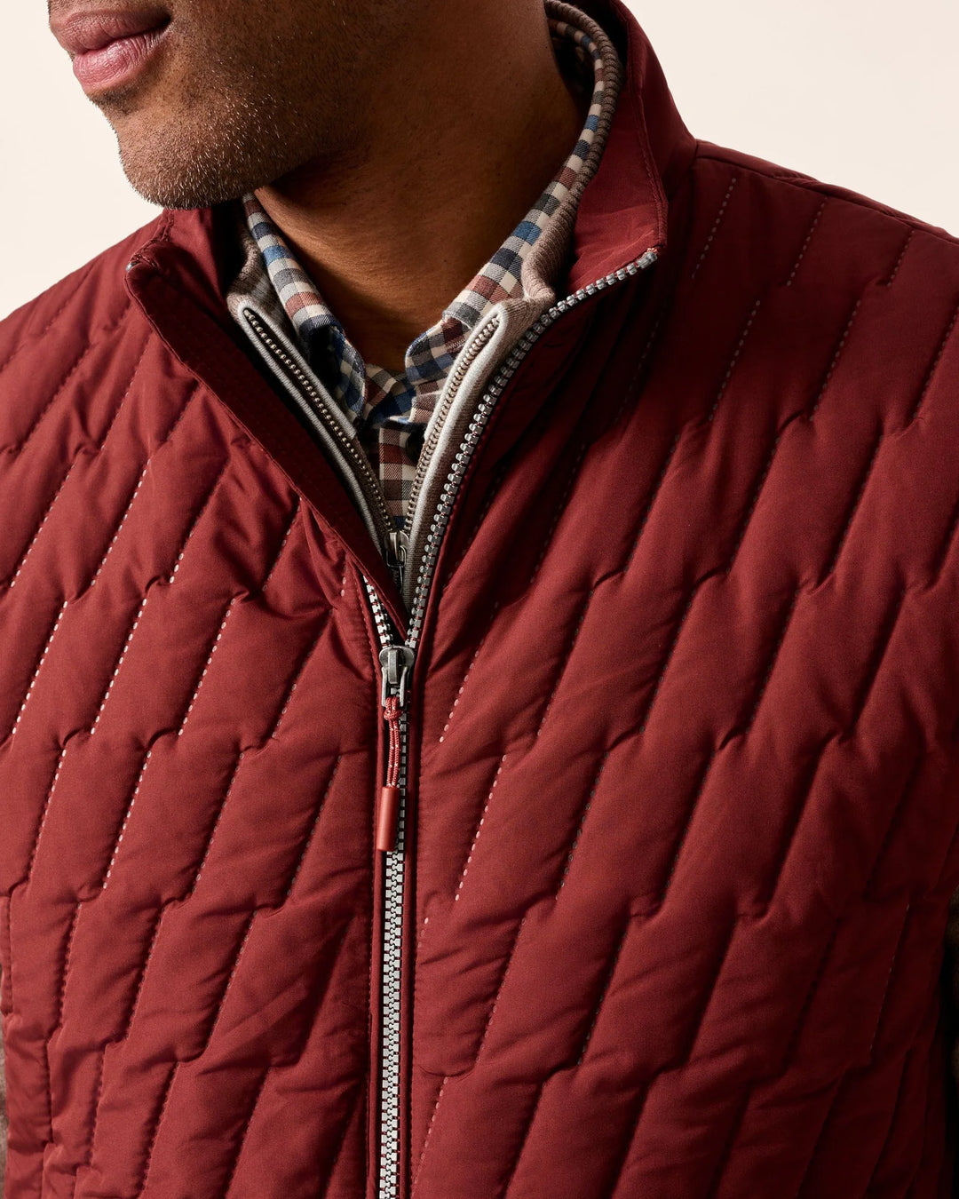 Johnnie-O Belfry Quilted Puffer Vest: Dark Maroon