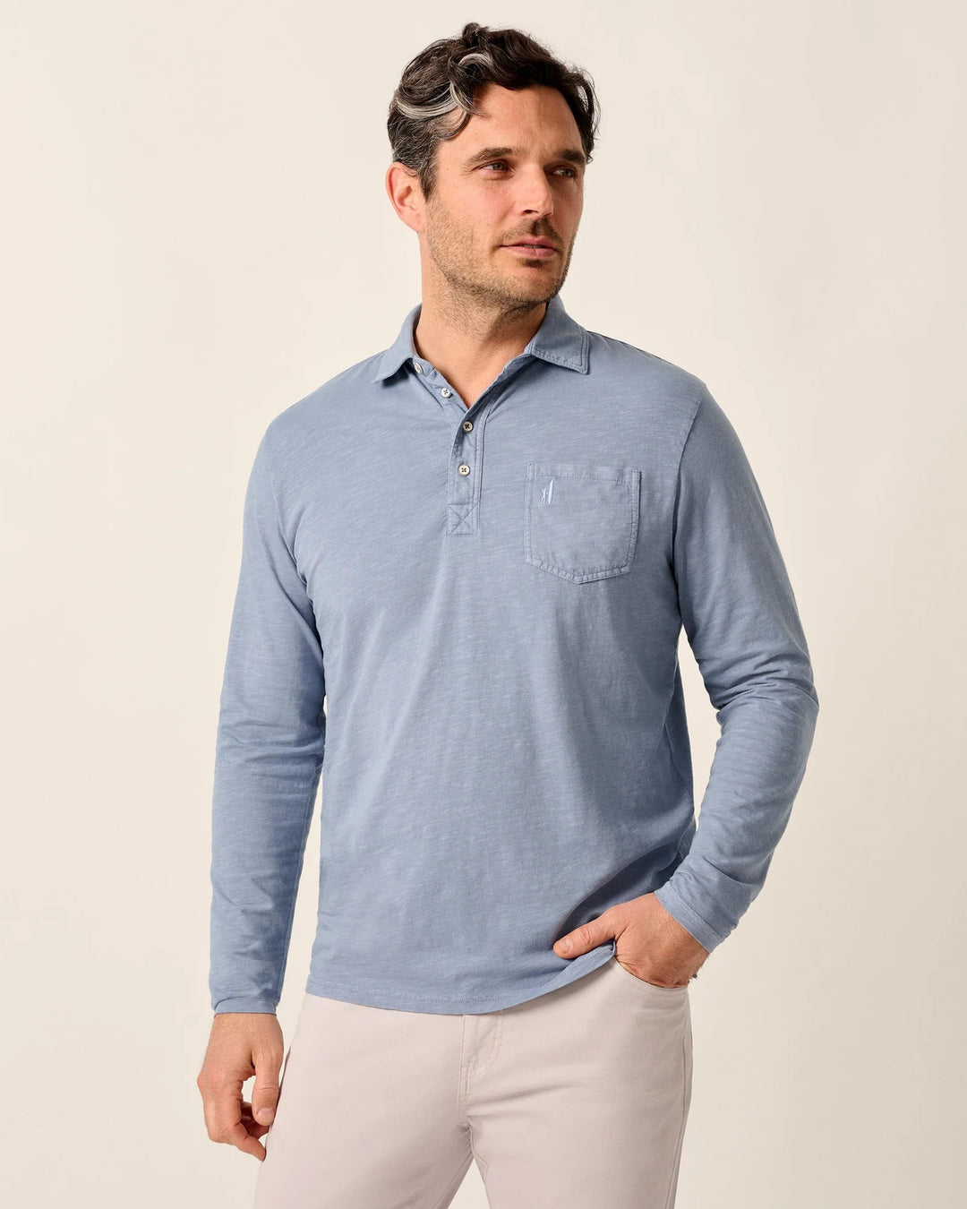 Johnnie-O Long Sleeve Original 4-Button Coastal Wash Polo: Cloudburst