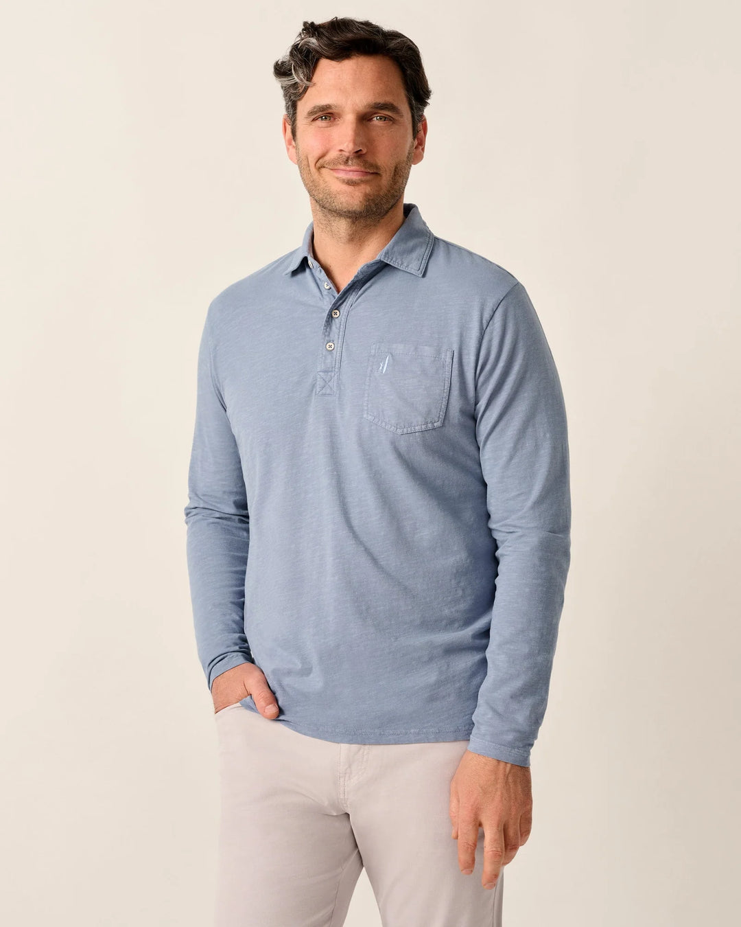 Johnnie-O Long Sleeve Original 4-Button Coastal Wash Polo: Cloudburst