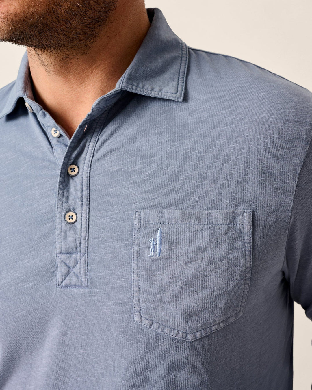 Johnnie-O Long Sleeve Original 4-Button Coastal Wash Polo: Cloudburst