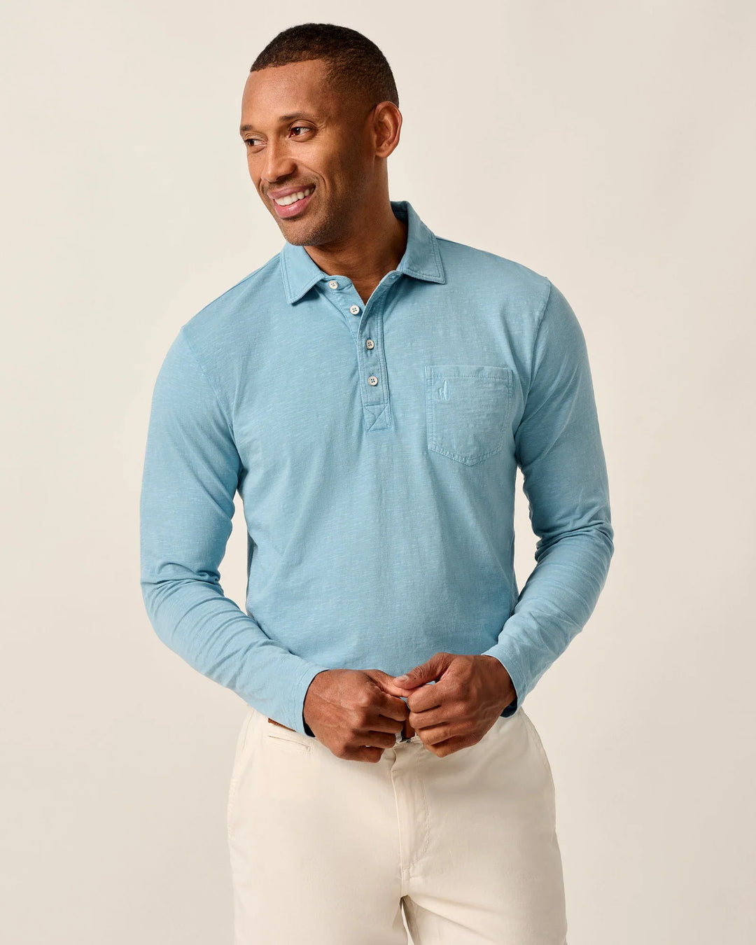 Johnnie-O Long Sleeve Original 4-Button Coastal Wash Polo: Maliblu