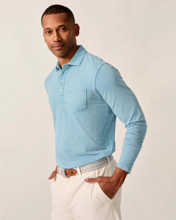 Johnnie-O Long Sleeve Original 4-Button Coastal Wash Polo: Maliblu