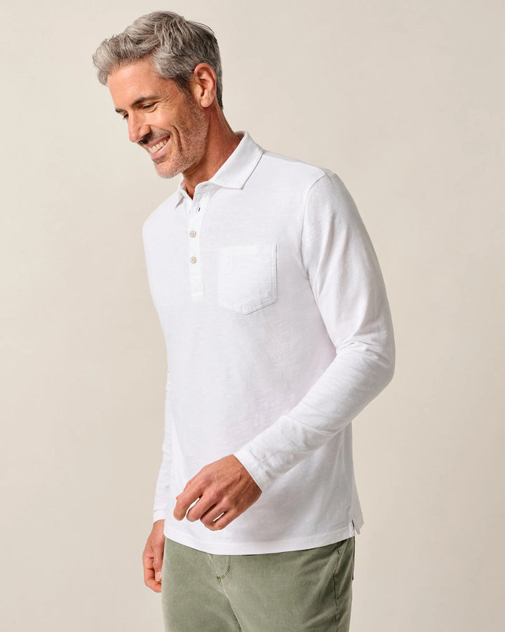 Johnnie-O Long Sleeve Original 4-Button Coastal Wash Polo: White