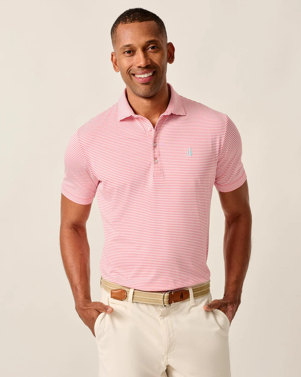 Johnnie-O Performance Mesh Polo - Dru Stripe: Azalea