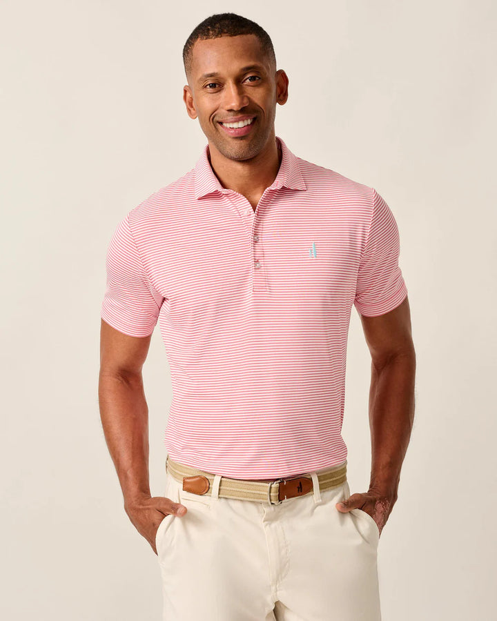 Johnnie-O Performance Mesh Polo - Dru Stripe: Azalea