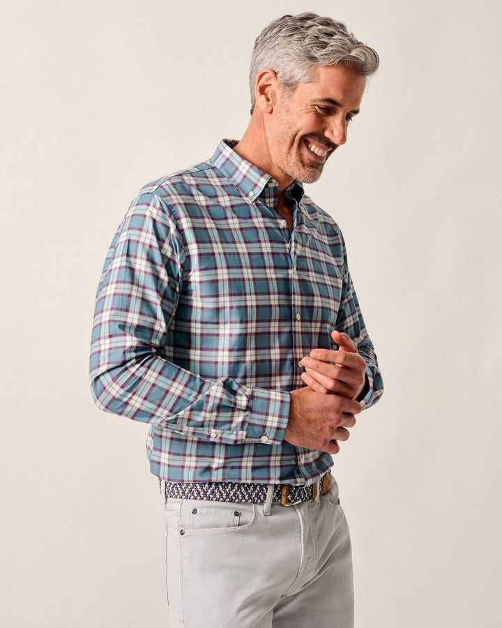 Johnnie-O Feldy Performance Button Down Shirt: Laguna Blue