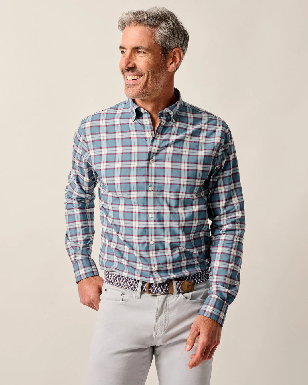 Johnnie-O Feldy Performance Button Down Shirt: Laguna Blue